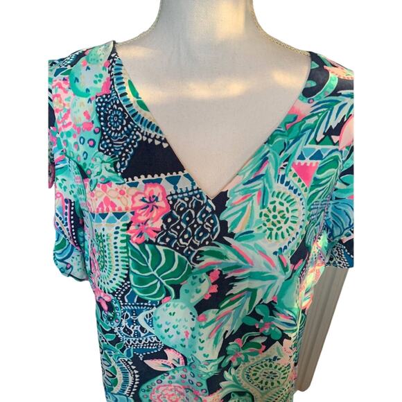 Lilly Pulitzer Kathie Flutter Sleeve Mini Dress Lookin Sharp Blue Print 6 - Picture 4 of 11